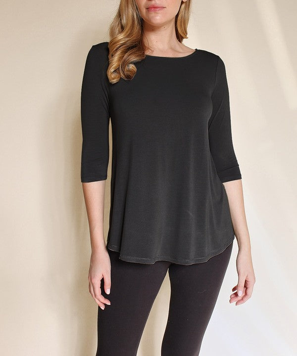 BAMBOO BOATNECK ELBOW SLEEVE TOP