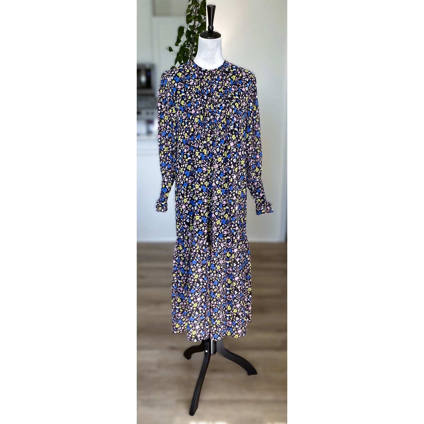 Topshop Floral Print Long Sleeve Midi Dress - Size 4