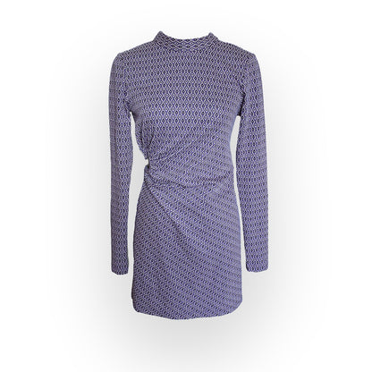 NWT ZARA Purple Lilac Cut-Out Long Sleeve High Neckline Mini Jacquard Dress - M