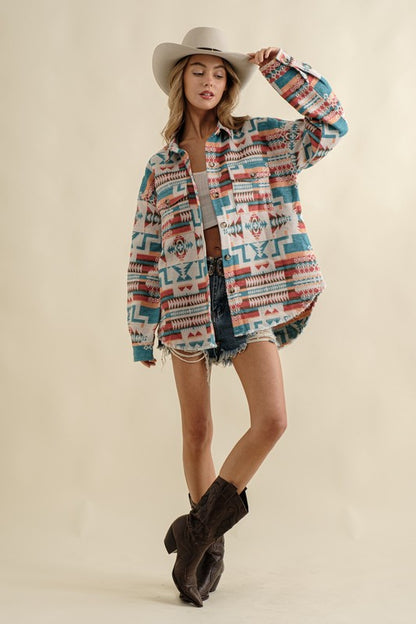 Frayed Aztec Western Shacket