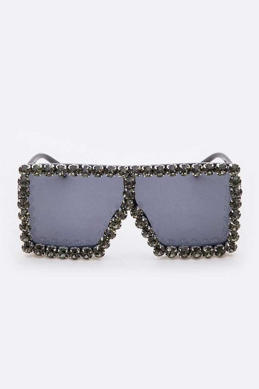 Crystal Iconic Shield Inspired Square Statement Sunglasses