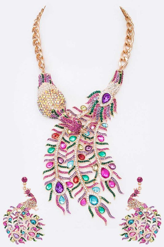 Peacock Statement Crystal Necklace Set