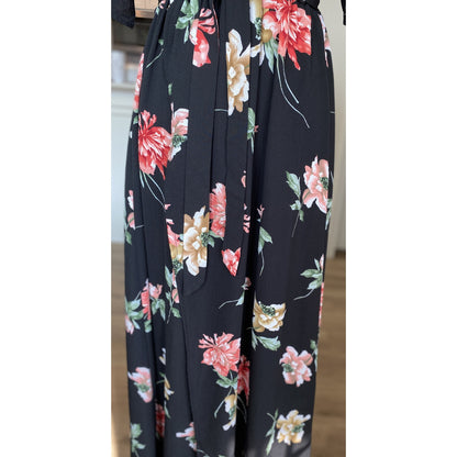 Escalier Black Floral Maxi Faux Wrap Dress - Size XL