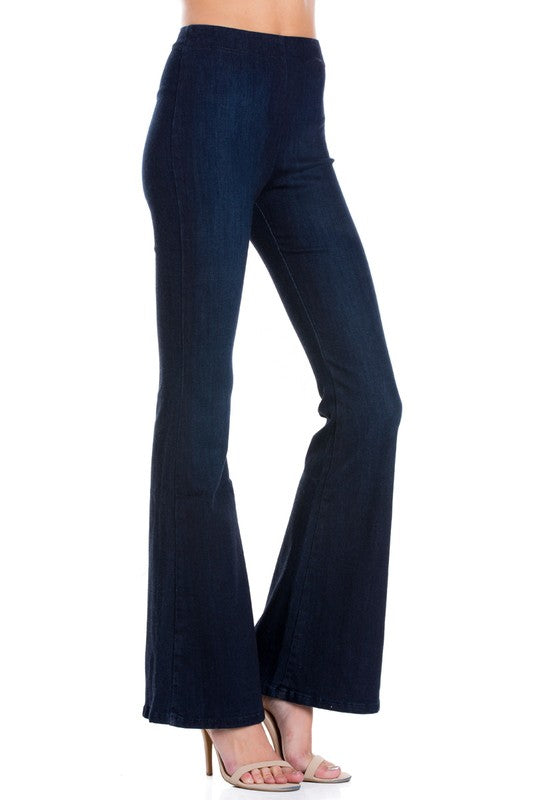 zipper back faded denim flare  jeans pants