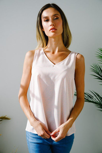 Solid V-Neck Sleeveless Top