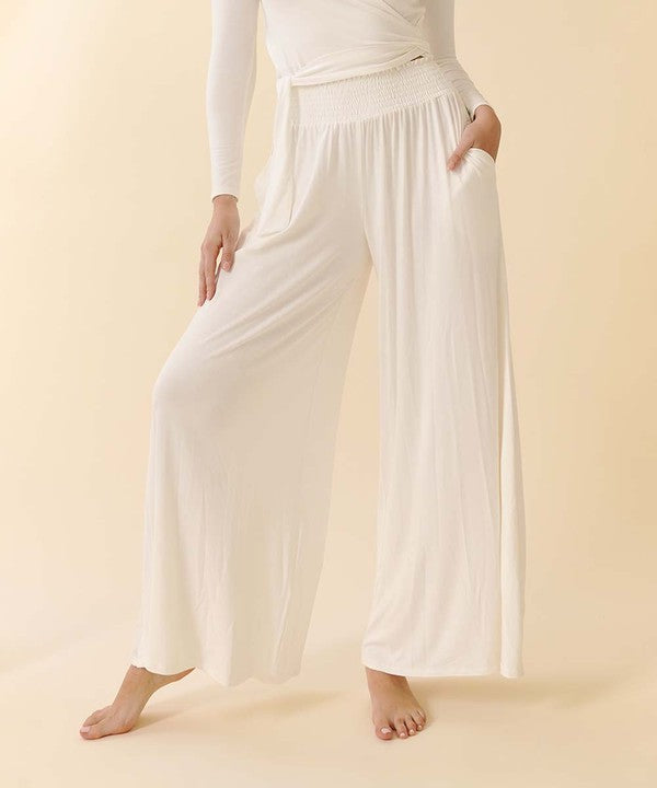 SMOCK ELASTIC WAIST MAXI PALAZZO Pants