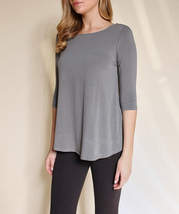 BAMBOO BOATNECK ELBOW SLEEVE TOP