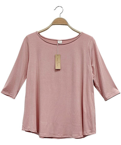 BAMBOO BOATNECK ELBOW SLEEVE TOP