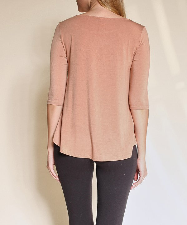 BAMBOO BOATNECK ELBOW SLEEVE TOP