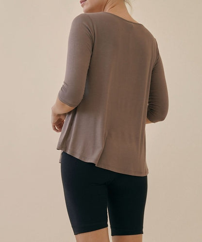 BAMBOO BOATNECK ELBOW SLEEVE TOP