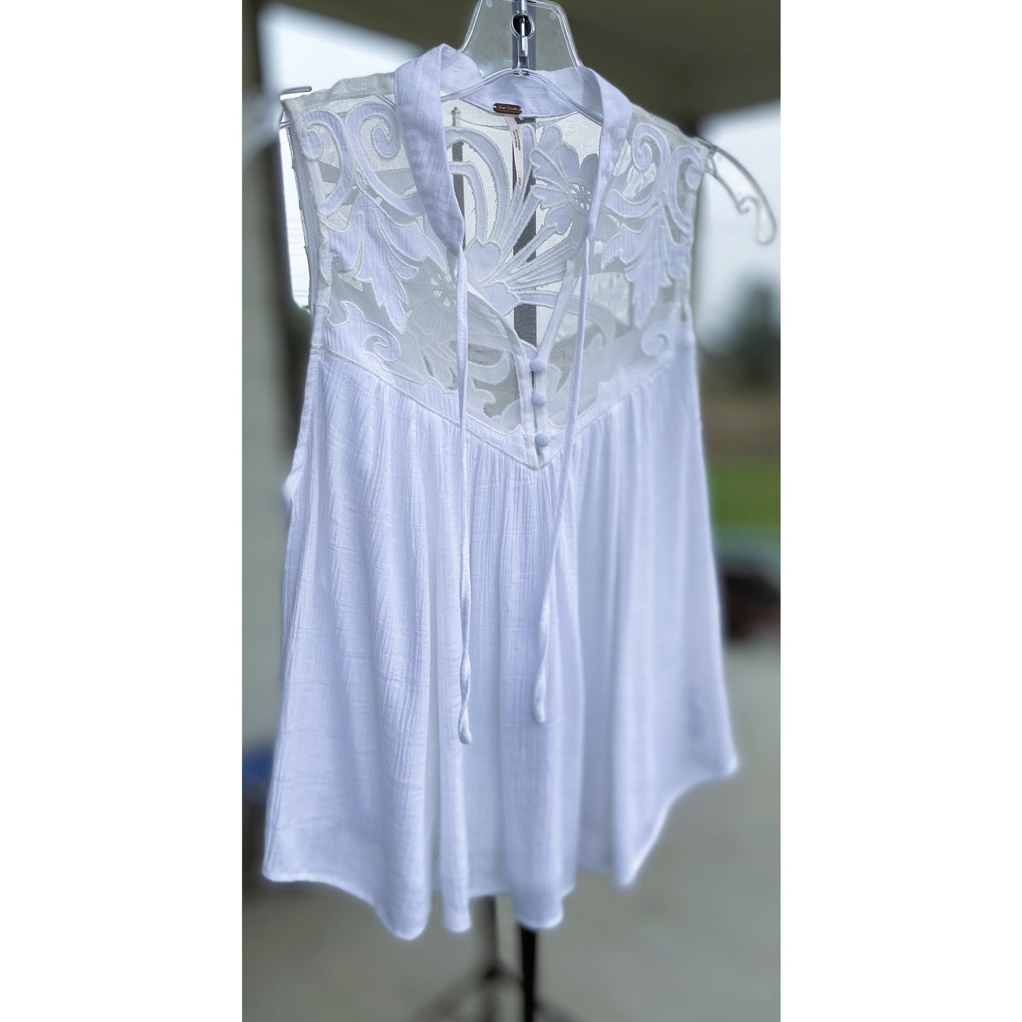 Free People White Western Crosshatch Mesh Tie Front Blouse - Size XS