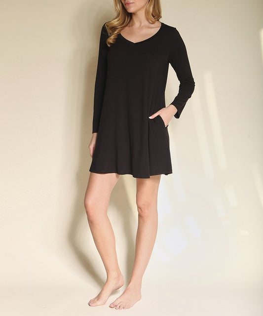 Bamboo Casual long sleeve V neck dress New