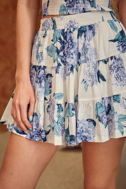 Flower Printed Tiered Skort