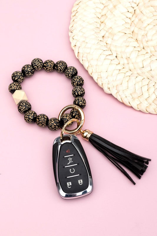 Leopard Beaded Key Ring