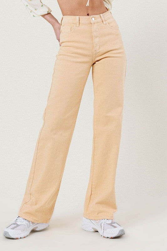 High Waisted Wide Cut Straight Leg Jeans