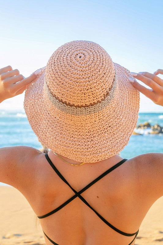 Stripe Accent Straw Bucket Hat