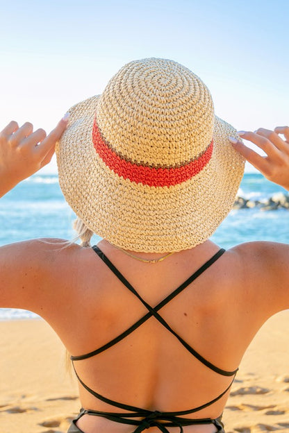 Stripe Accent Straw Bucket Hat