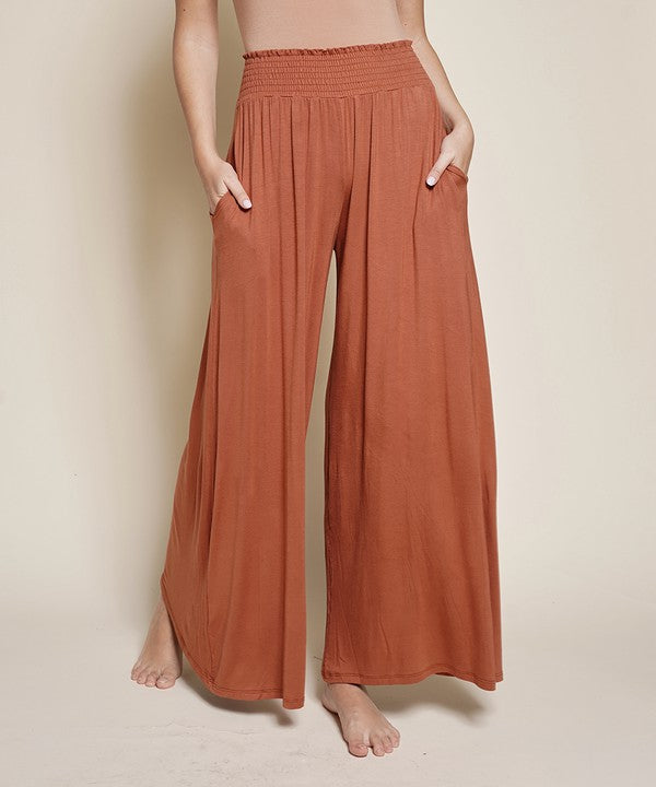 SMOCK ELASTIC WAIST MAXI PALAZZO Pants