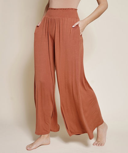 SMOCK ELASTIC WAIST MAXI PALAZZO Pants