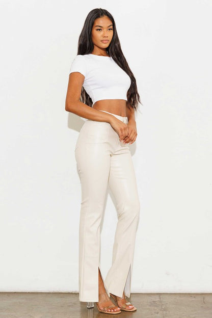 Vegan Leather Front Slit Bootcut Pants