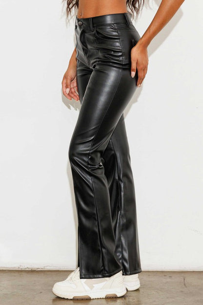 Vegan Leather Front Slit Bootcut Pants