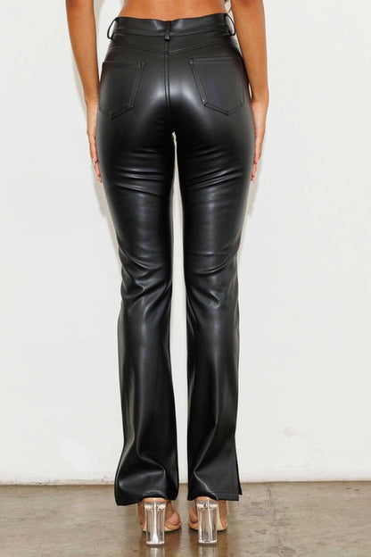 Vegan Leather Side Slit Bootcut Pants