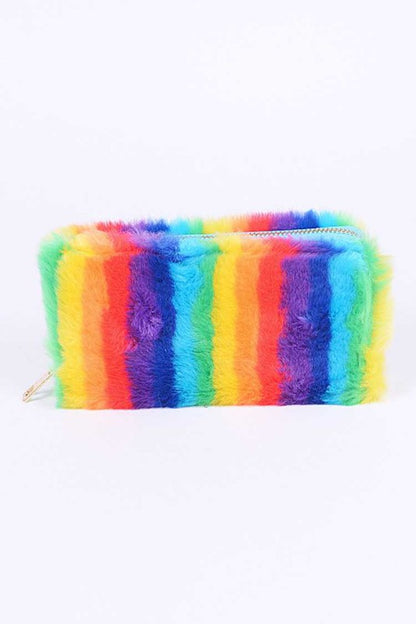 Pride Rainbow Faux Fur Wristlet Wallet