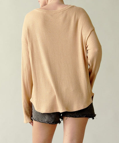 BAMBOO WAFFLE LONG SLV OVERSIZE PULLOVER T