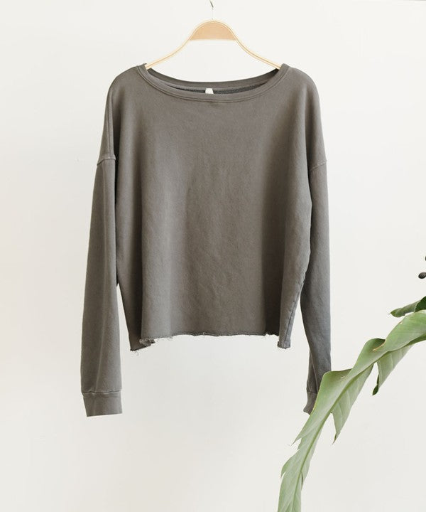 GARMENT DYE FRENCH TERRY CROP LONG SLEEVE