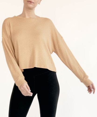 BAMBOO WAFFLE LOOSE CROP T