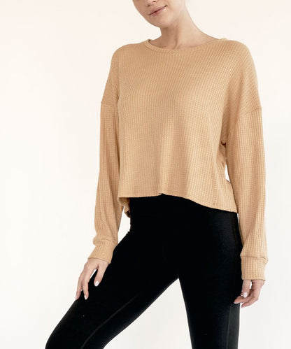 BAMBOO WAFFLE LOOSE CROP T