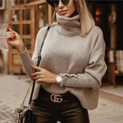 Cozy Fall Knitwear Ribbed Pullover Sweater Chic Loose High Neck