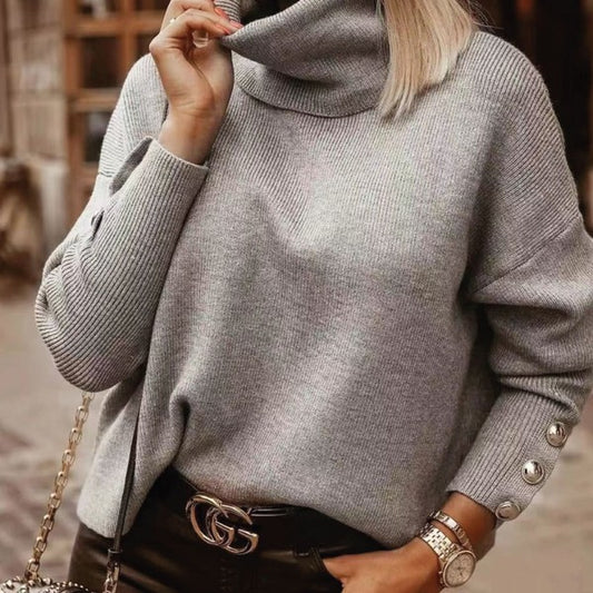 Cozy Fall Knitwear Ribbed Pullover Sweater Chic Loose High Neck