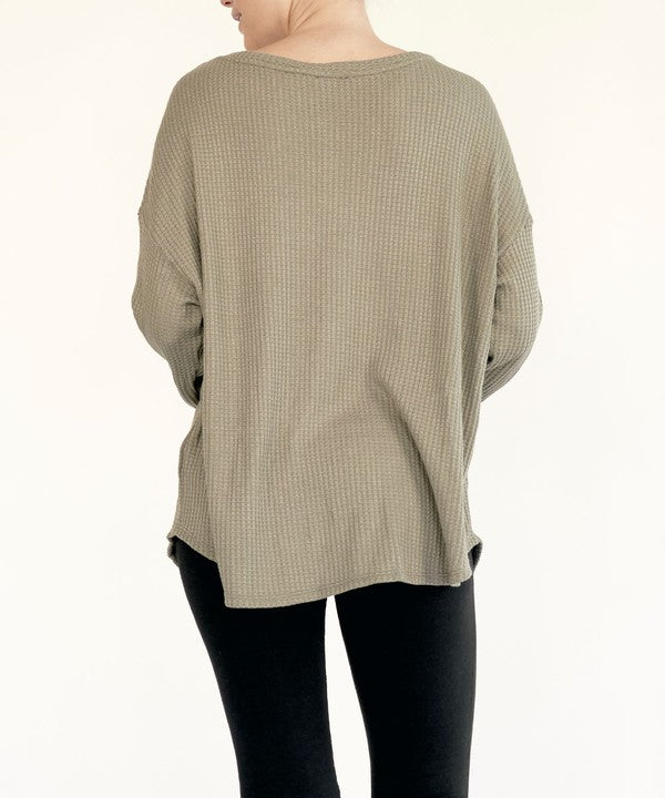 BAMBOO WAFFLE LONG SLV OVERSIZE PULLOVER T