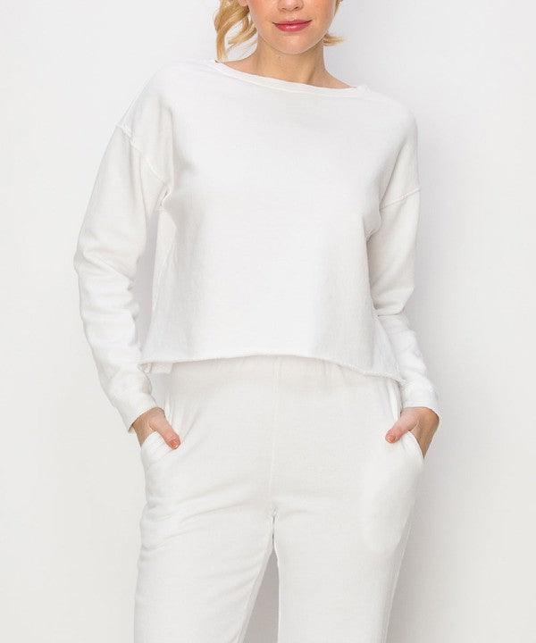 GARMENT DYE FRENCH TERRY CROP LONG SLEEVE