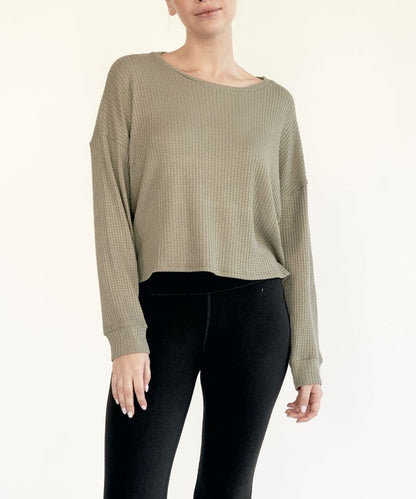 BAMBOO WAFFLE LOOSE CROP T