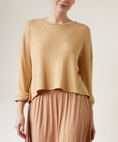 BAMBOO WAFFLE LOOSE CROP T