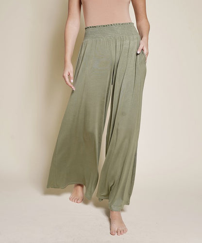 SMOCK ELASTIC WAIST MAXI PALAZZO Pants