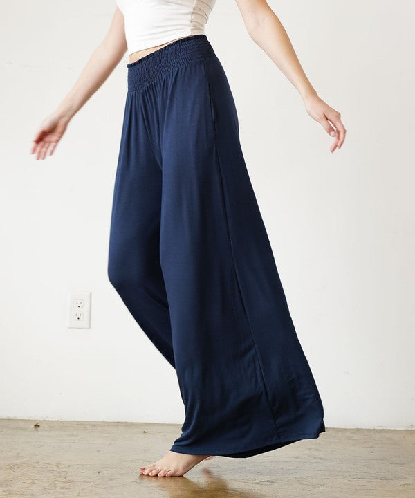 SMOCK ELASTIC WAIST MAXI PALAZZO Pants