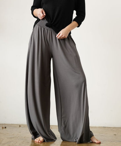 SMOCK ELASTIC WAIST MAXI PALAZZO Pants