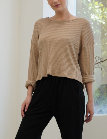 BAMBOO WAFFLE LOOSE CROP T