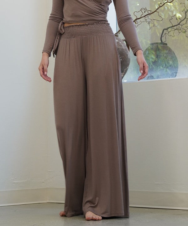 SMOCK ELASTIC WAIST MAXI PALAZZO Pants