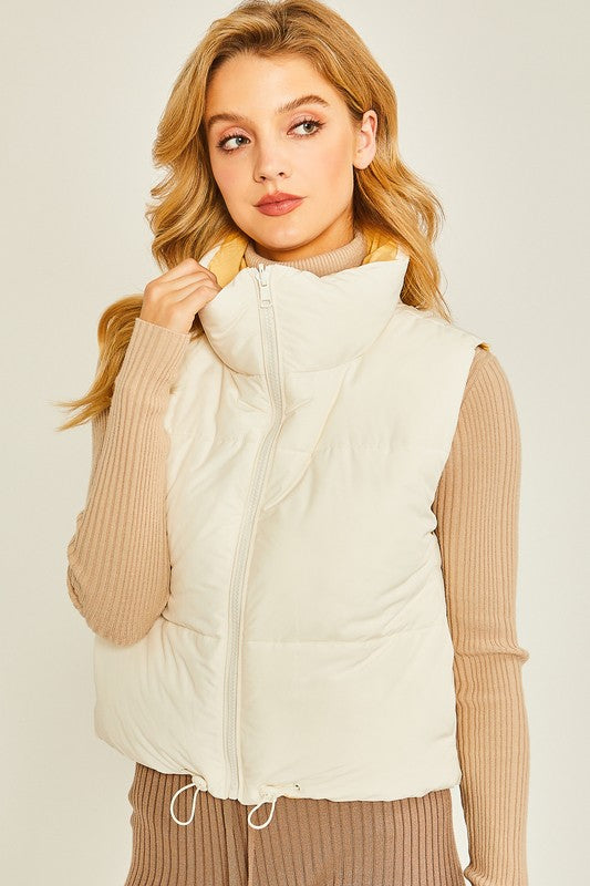 Woven Solid Reversible Puffer Vest