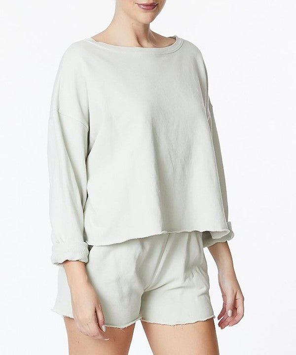 GARMENT DYE FRENCH TERRY CROP LONG SLEEVE