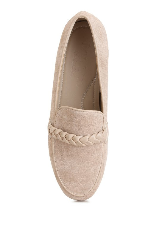 Echo Suede Leather Braided Detail Loafers