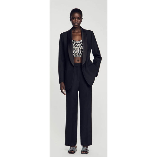 SANDRO Blazer Womens Black Tux Blazer - Size 38