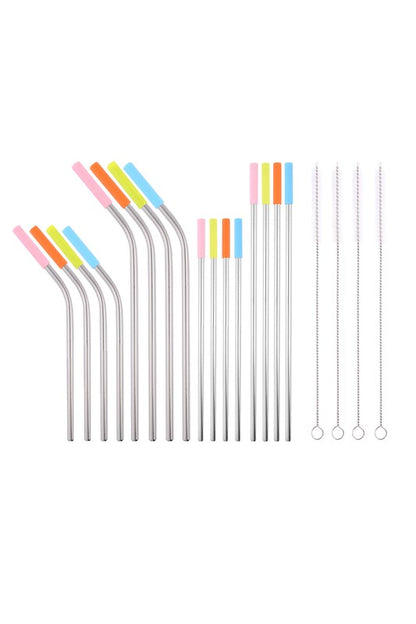 Reusable Metal Straw 20 Pcs Set & Silicone Tip