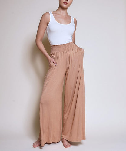 SMOCK ELASTIC WAIST MAXI PALAZZO Pants