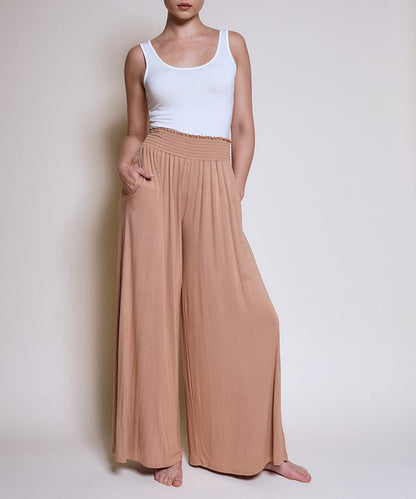 SMOCK ELASTIC WAIST MAXI PALAZZO Pants