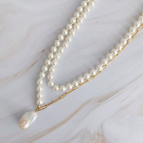 In Your Way Pearl And Chain Long Necklace